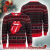 Rolling Stones Santa Tongue Snowy Knitted Red Ugly Christmas Sweater