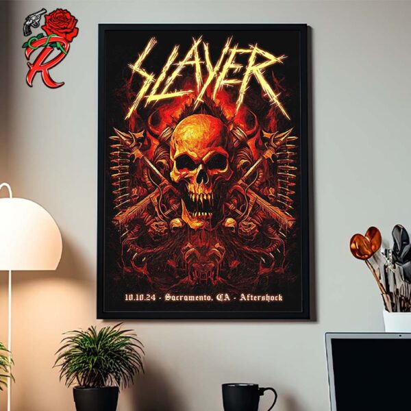 Slayer Aftershock Festival 2024 Merch Poster In Sacramento California On October 10 2024 Raining Blood And Black Magic Home Decor Poster Canvas