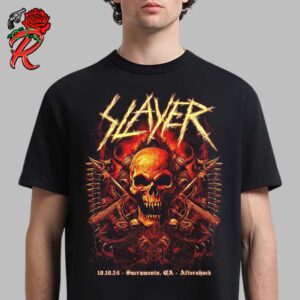 Slayer Aftershock Festival 2024 Merch Poster In Sacramento California On October 10 2024 Raining Blood And Black Magic Unisex T-Shirt