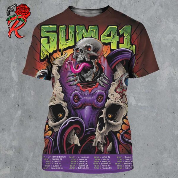 Sum 41 Tour Poster For Europe And UK Tour Of The Setting Sum 2024 Full Tour Dates All Over Print Shirt