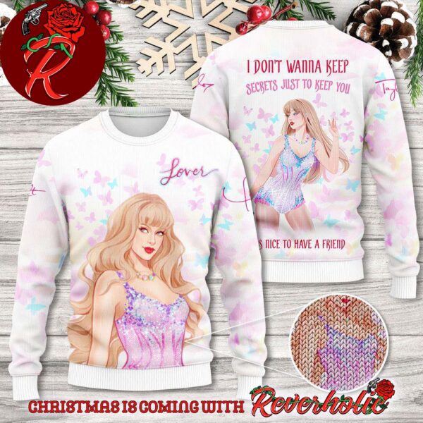 Taylor Swift Lover Album Crue Summer I Don’t Wanna Keep Secrets Just To Keep You It’s Nice to Have a Friend Ugly Christmas Sweater