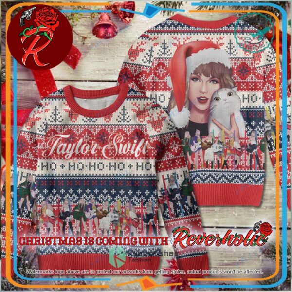 Taylor Swift Santa Hug A Cat Ho Ho Ho Vintage Ugly Christmas Sweater 2024