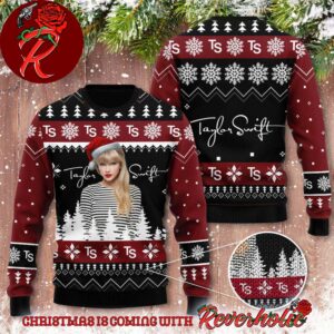 Taylor Swift Wih Santa Hat Signature Snowflakes Pattern Knitted Ugly Christmas Sweater