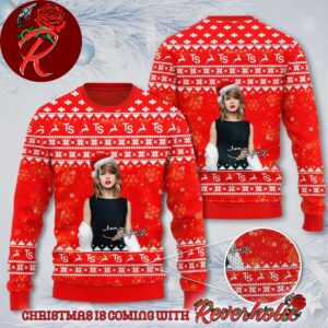 Taylor Swift With Santa Hat And Signature Red Knitted Ugly Christmas Sweater