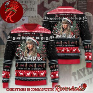 Taylor Swift With Santa Hat Merry Christmas Swiftmas Knitted Ugly Christmas Sweater