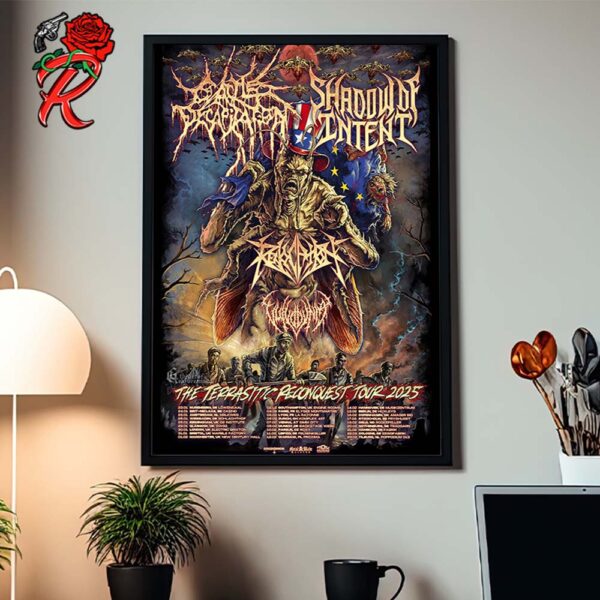 The Terrasitic Reconquest Tour 2025 Tour Dates Poster With Cattle Decapitation Shadow Of Intent Vulvodynia And Revocation Home Decor Poster Canvas