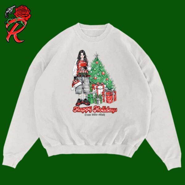 Billie Eilish Happy Holidays 2024 White Crewneck Sweater T-Shirt