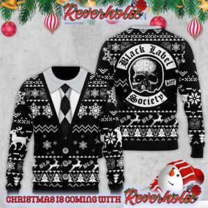 Black Label Society Suit And Tie Style Reindeer Knitted Ugly Christmas Sweater