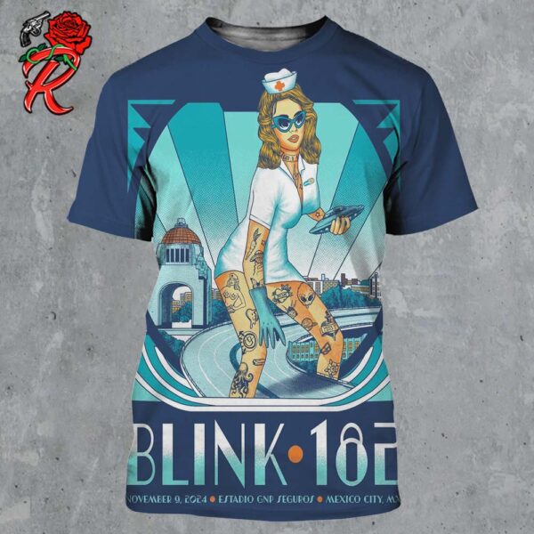 Blink 182 Mexico City Gig Poster At Estadio GNP Seguros On November 9 2024 The Giant Nurse Art All Over Print Shirt