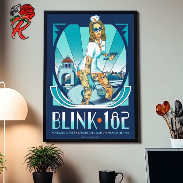 Blink 182 Mexico City Gig Poster At Estadio GNP Seguros On November 9 2024 The Giant Nurse Art Home Decor Poster Canvas