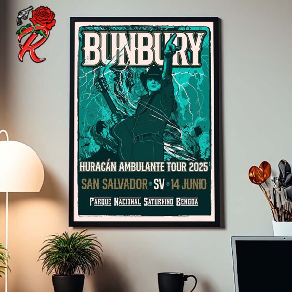 Enrique Bunbury Huracan Ambulante Tour 2025 Poster For Show In San Salvador At El Salvador June 14 2025 Home Decor Poster Canvas