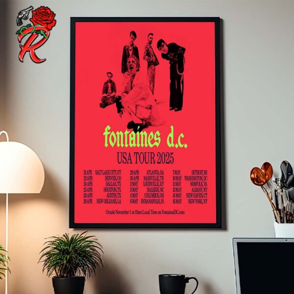 Fontaines DC USA Tour 2025 Merch Poster Tour Dates List Home Decor Poster Canvas