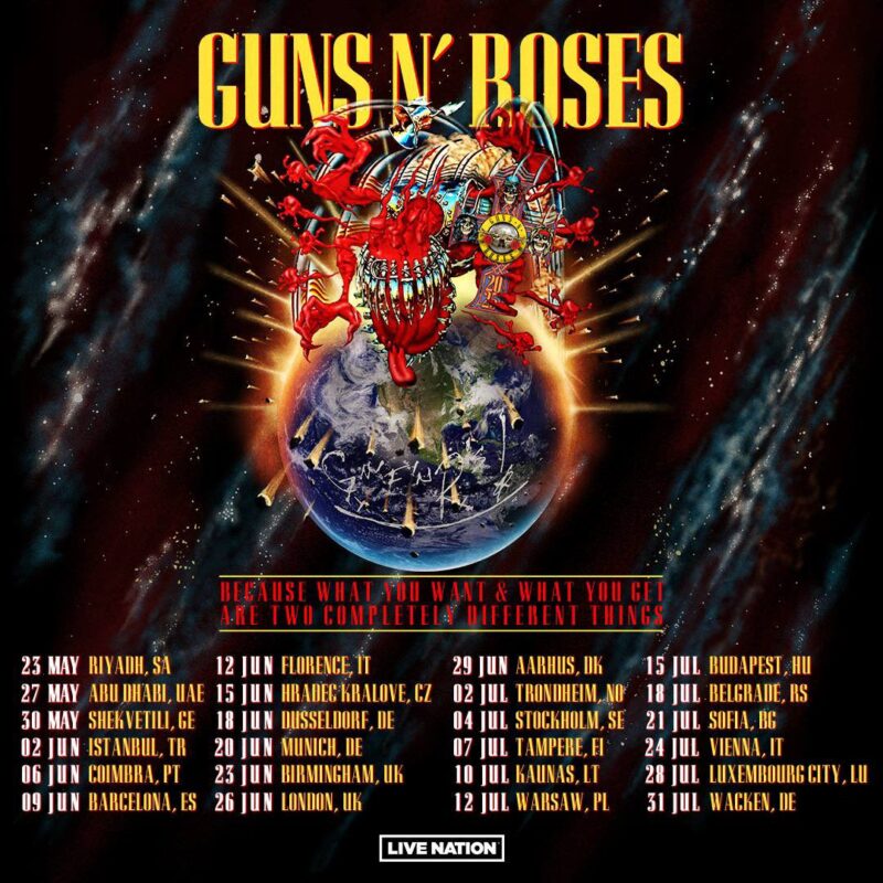 Guns N Roses 2025 European And Middle East Tour Schedule Dates List