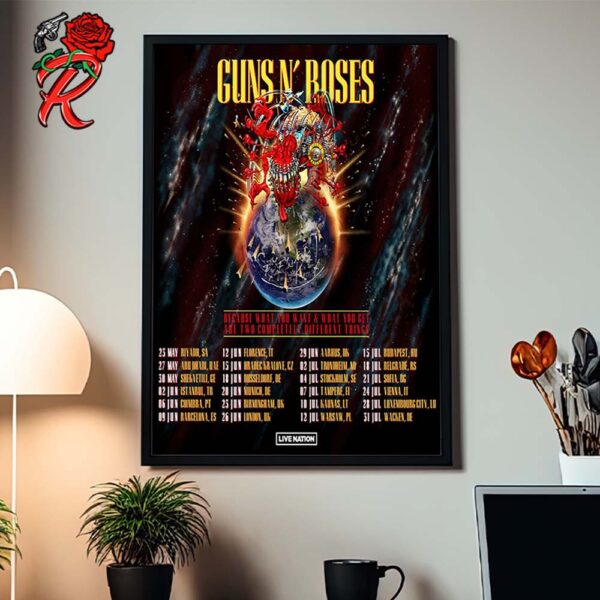 Guns N Roses 2025 European And Middle East Tour Schedule Dates List Home Decor Poster Canvas