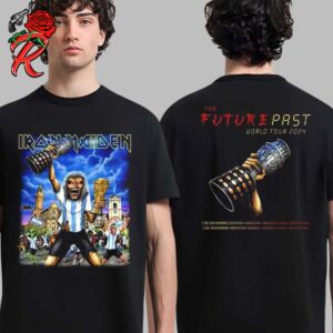 Iron Maiden The Future Past World Tour 2024 Argentina The National Football Player Eddie Holding Copa America And World Cup Trophy In Buanos Aires On December 1 And 2 Two Sides Unisex T-Shirt