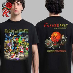 Iron Maiden The Future Past World Tour 2024 Merch Tee For Brooklyn New York And Newark New Jersey Street Basketball Player Eddie Versus Alien Two Sides Unisex T-Shirt