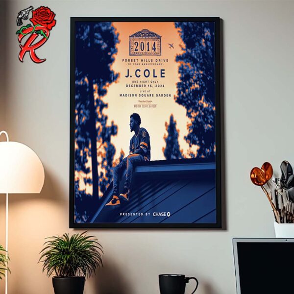 J Cole 2014 Forest Hills Drive 10 Year Anniversary Show Poster In New York At Madison Square Garden On December 16 2024 Home Decor Poster Canvas