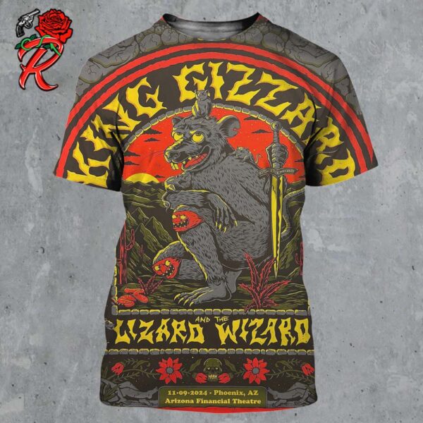 King Gizzard And The Lizard Wizard Poster For Show In Phoenix Arizona At Arizona Financial Theatre On November 9 2024 All Over Print Shirt