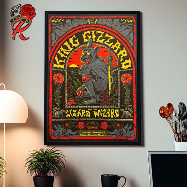 King Gizzard And The Lizard Wizard Poster For Show In Phoenix Arizona At Arizona Financial Theatre On November 9 2024 Home Decor Poster Canvas