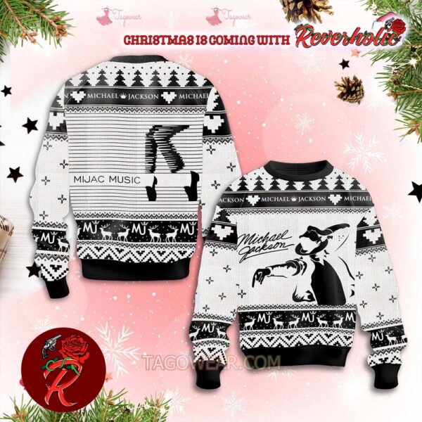 Michael Jackson Mijac Music Signature Pose Knitted White Ugly Christmas Sweater