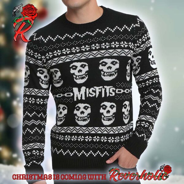 Misfits Band Crimson Ghost All Over Print Holiday Gift For Fans Knitted Black Ugly Sweater