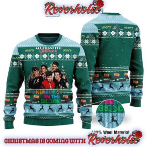 New Kids On The Block Have A Funky Fulky Xmas All I Want For Christmas Is NKOTB Christmas Ugly Sweater Green Edition