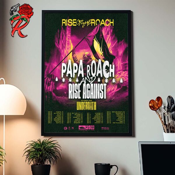 Papa Roach And Rise Against Rise Of The Roach Tour 2025 Tour Dates Poster Canvas For Home Decorations