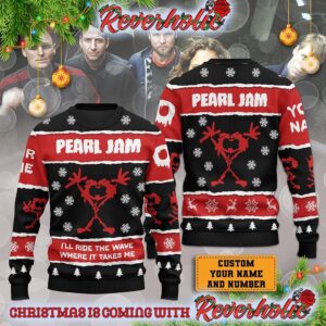 Pearl Jam Ill Ride The Wave Where It Takes Me Christmas Custom Name Number Christmas Ugly Sweaters