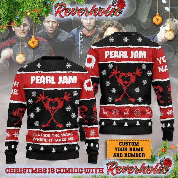 Pearl Jam Ill Ride The Wave Where It Takes Me Christmas Custom Name Number Christmas Ugly Sweaters