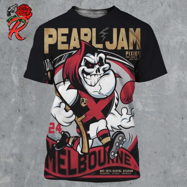 Pearl Jam Melbourne Australia Pop Up Shop Event Poster Night 2 At Marvel Stadium On November 18 2024 Art By Rhys Cooper All Over Print Shirt