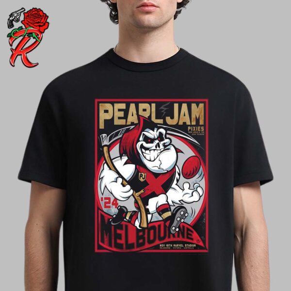 Pearl Jam Melbourne Australia Pop Up Shop Event Poster Night 2 At Marvel Stadium On November 18 2024 Art By Rhys Cooper Unisex T-Shirt