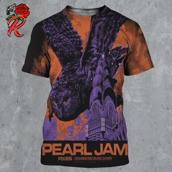 Pearl Jam Merch Event Poster For Sydney Australia Night 2 At Engie Stadium On November 23 2024 The Owl Art By Ken Taylor All Over Print Shirt