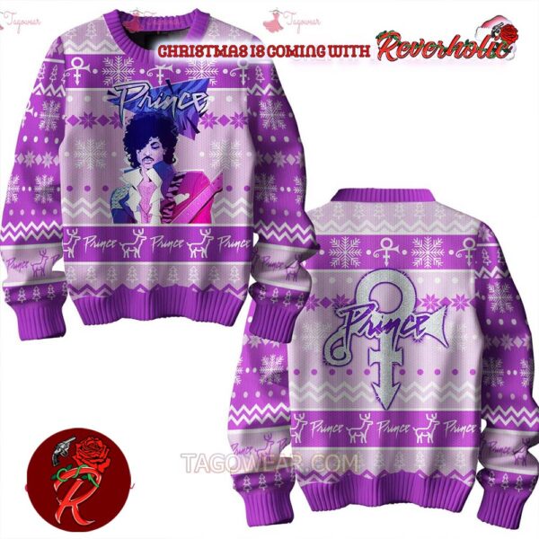 Prince American Singer Signature Logo Knitted Purple Ugly Christmas Sweater