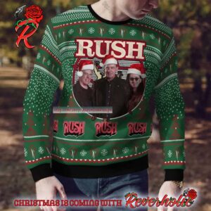 Rush Band Funny Photo With Santa Hat Happy Holiday Knitted Green Ugly Christmas Sweater