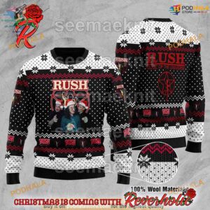 Rush Band Music Of The Universe Funny Santa Hat Knitted Black And White Ugly Christmas Sweater