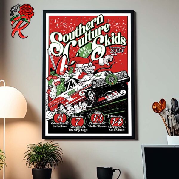 Southern Culture On The Skids Tour On The December Tour 2024 Poster Crazy Santa Art Home Decor Poster Canvas