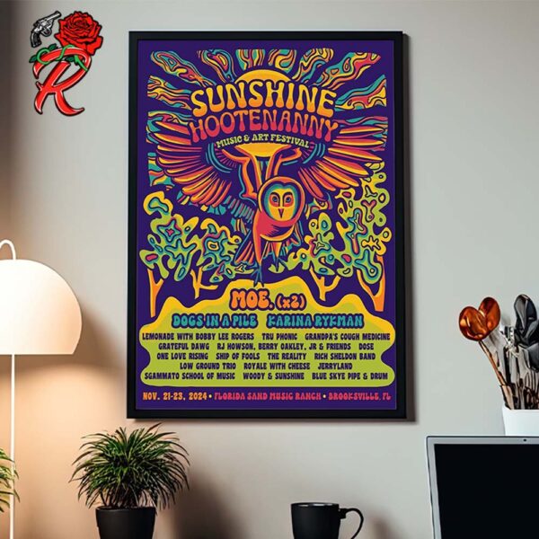 Sunshine Hootenanny Music And Art Festival 2024 Poster For Shows In Brooksville Florida At Florida Sand Music Ranch On November 21-23 2024 Home Decor Poster Canvas