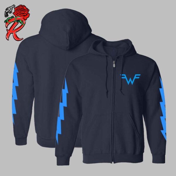 Weezer Navy Bolt Blue Holiday Merch Collection Zip Up Hoodie