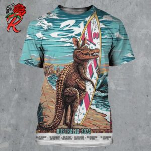 311 Australia 2024 Tour Poster Crocodile Surfing Art All Over Print Shirt