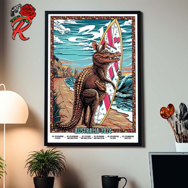 311 Australia 2024 Tour Poster Crocodile Surfing Art Home Decor Poster Canvas