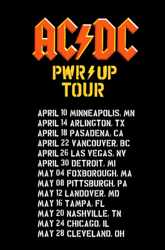 ACDC 2025 Power Up North American Tour Schedule Date List