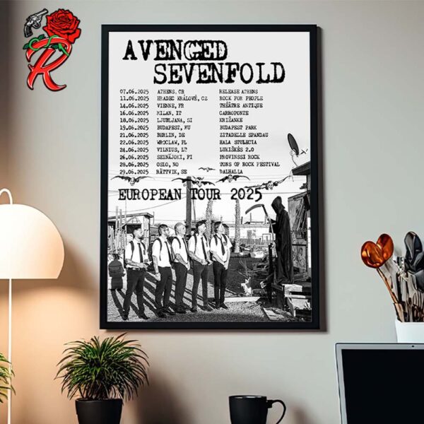 Avenged Sevenfold European Tour 2025 Tour Schedule Dates List Home Decor Poster Canvas