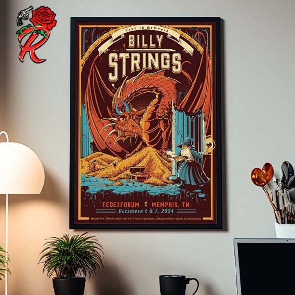 Billy Strings Memphis Tennessee Dual Night Poster At Fedexforum On December 6 And 7 2024 Dragon Versus Witch Artwork Home Decor Poster Canvas