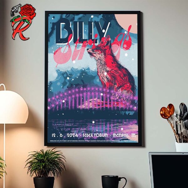 Billy Strings Memphis Tennessee Night 1 Poster At Fedexforum On December 6 2024 Fox Artwork Home Decor Poster Canvas