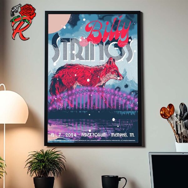 Billy Strings Memphis Tennessee Night 2 Poster At Fedexforum On December 7 2024 Fox Artwork Home Decor Poster Canvas