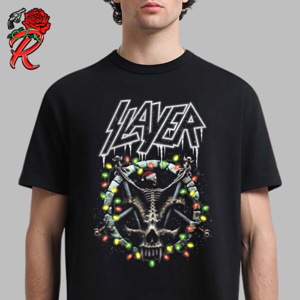 Slayer Divined Holiday 2024 Christmas Wreath Skeleton Skull Logo Unisex T-Shirt