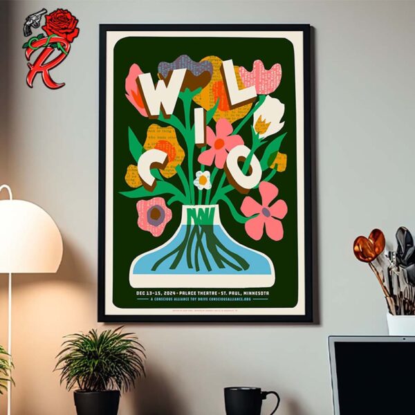 Wilco Poster For Show In St Paul Minnesota At Palace Theatre On December 13-15 2024 A Conscious Alliance Toy Drive Flower Vase Art Home Decor Poster Canvas