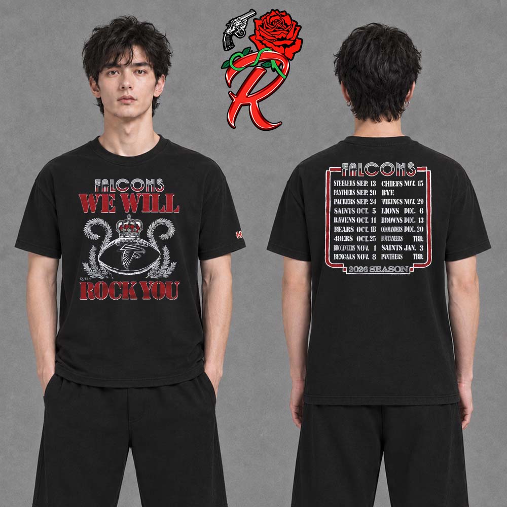 Atlanta Falcons Homage 2026 NFL Schedule Queen Two Sided T-Shirt Atlanta Falcons Homage 2026 NFL Schedule Queen Two Sided T-Shirt