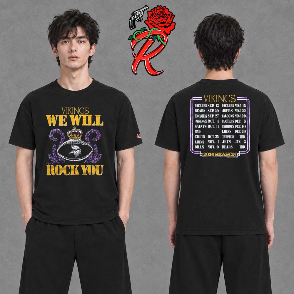 Minnesota Vikings Homage 2026 NFL Schedule Queen Two Sided T Shirt Minnesota Vikings Homage 2026 NFL Schedule Queen Two Sided T Shirt