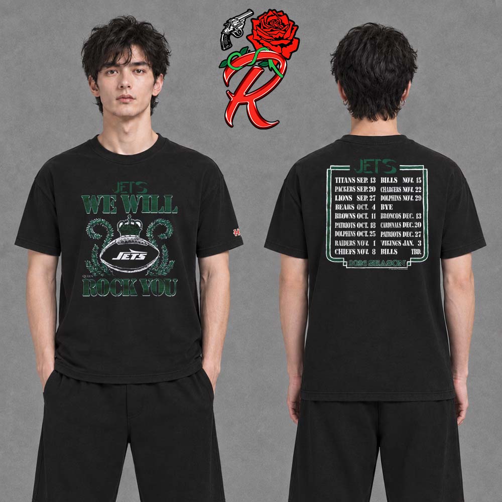 New York Jets Homage 2026 NFL Schedule Queen Two Sided T-Shirt New York Jets Homage 2026 NFL Schedule Queen Two Sided T-Shirt